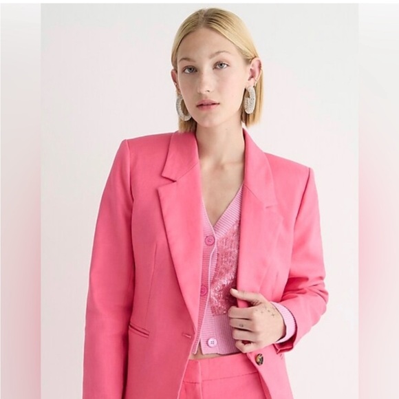 J. Crew : Parke Blazer in Bright Pink Stretch Linen Blend - Size 0 - Picture 3 of 15